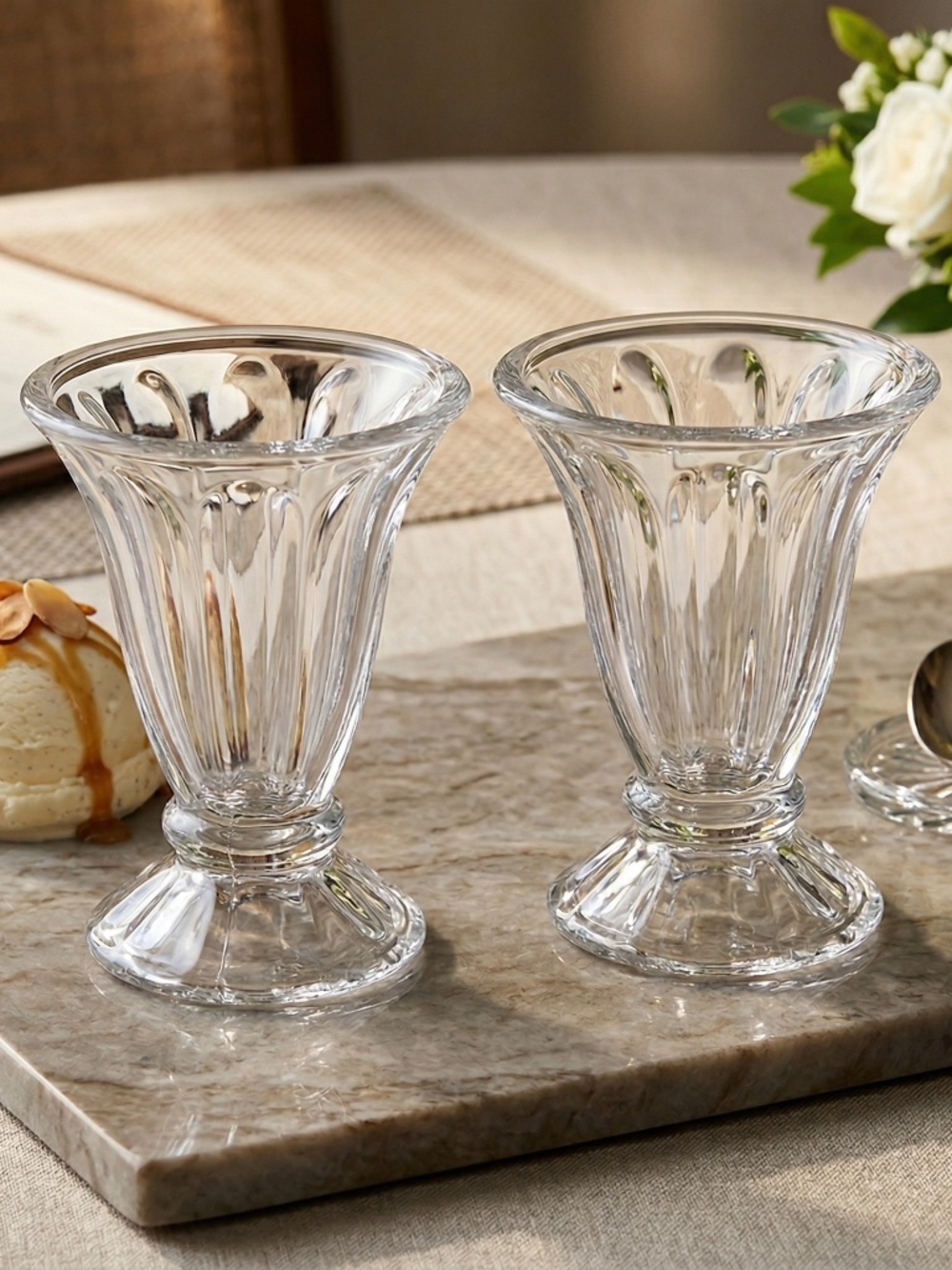 Vintage Libbey 5115 Tulip Sundae Glasses | Set of 2 | Clear Soda Fountain Style